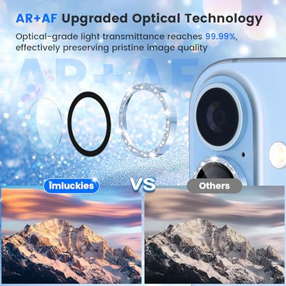 imluckies Glitter Camera Lens Protector for iPhone 17 6.3", [AR+AF] HD Clear Tempered Glass Lens Cover, 9H Scratch Resistant Individual Metal Shiny Ring, Case Friendly & Easy Install, Bling Blue - color: Bling Blue