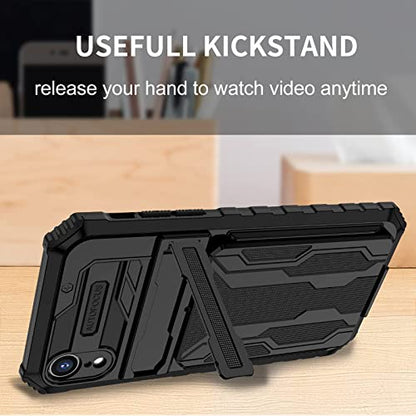for iPhone XR Wallet Case with Card Holder, Black | Detachable Card Holder, Built-in Kickstand, with Screen Protectors, Military Grade, Full Body Shockproof - size: for iPhone XR - 6.1''