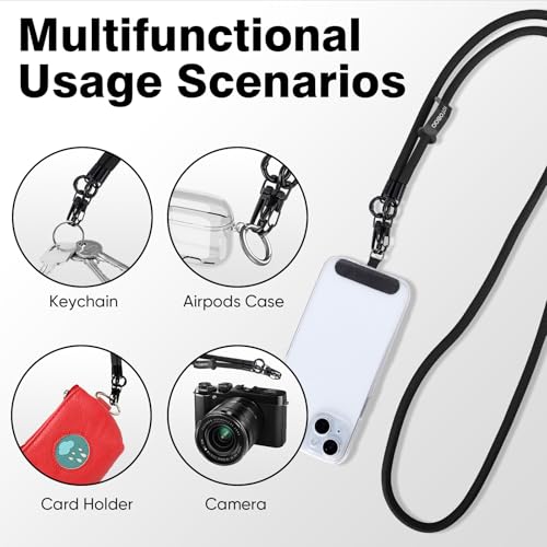 Phone Lanyard, Adjustable Wrist Strap, 2 Pads, Anti Theft Lanyard Crossbody, Multifunctional Cell Phone Neck Strap - color: Black
