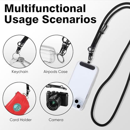 Phone Lanyard, Adjustable Wrist Strap, 2 Pads, Anti Theft Lanyard Crossbody, Multifunctional Cell Phone Neck Strap - color: Black