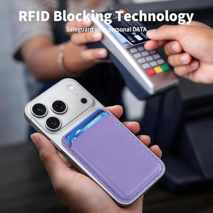 2Pack Magnetic Wallet Cell Phone Card Holder for Phone Case with Mag-Safe, Stronger Magnetic RFID Leather Phone Wallet Stick on Series of iPhone 17/16/15/14/13/12 and Pro/Promax,2-Pack White - color: Lavender, size: 2 Pack