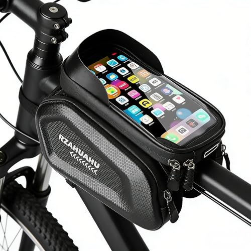 Waterproof Hard Shell Bike Frame Bag, Touch Screen Phone Holder Bag, MTB Cycling Storage Bag,Gift for Dad/Men