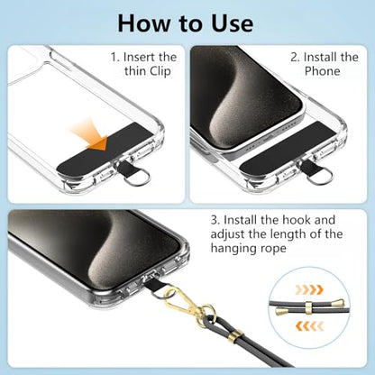 Crossbody Phone Lanyard Strap with 2 Pack Patchs, Adjustable Universal Nylon Neck Strap - color: Silver