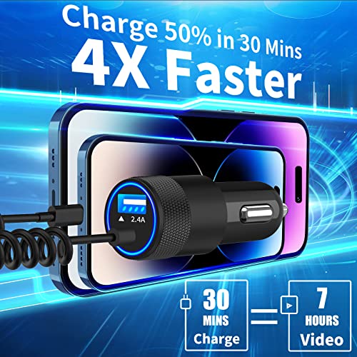 Apple MFi Certified iPhone Car Charger Fast Charging + 6FT Lightning Cable - color: Pure White