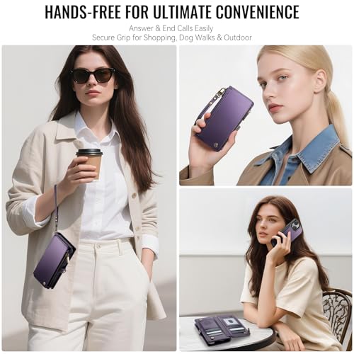 Defencase for iPhone 14 Plus Case Wallet Compatible with Magsafe, Purple | Drop-Proof Magnetic Detachable Phone Cases Cover, with RFID Bolcking Card Holder, Zipper Strap, PU Leather, Removable Wallet - color: (Detachable with Magsafe)-Purple
