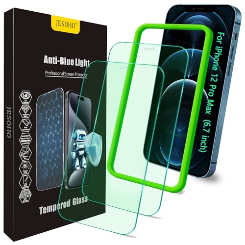 JESOHO Screen Protector for iPhone 12 Pro Max 6.7 inch, 2 Pack | Blue Light Blocking Tempered Glass Film, Eye Protection, Case Friendly, No Bubble,with Easy Installation Kit - size: iPhone 12 Pro Max (6.7 inches)
