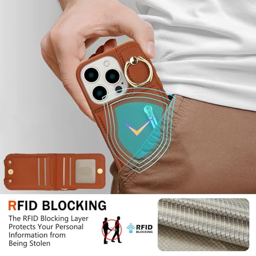 Crossbody Wallet Case for iPhone 12 Pro Max, with Card Slots Zipper Pocket Case, Flip Folio Purse RFID Blocking with Ring Kickstand Detachable Strap-Brown - color: Brown, size: iPhone 12 Pro Max(6.7")