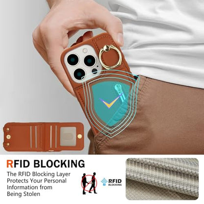 Crossbody Wallet Case for iPhone 12 Pro Max, with Card Slots Zipper Pocket Case, Flip Folio Purse RFID Blocking with Ring Kickstand Detachable Strap-Brown - color: Brown, size: iPhone 12 Pro Max(6.7")