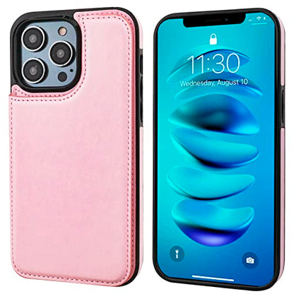 ONETOP for iPhone 14 Pro Max Wallet Case with Credit Card Holder,Pink | Kickstand,ID/Cash Holder,Case Wallet with Card Slots,Double Magnetic Clasp,Durable PU Leather Shockproof Cover for Women Men - color: Pink