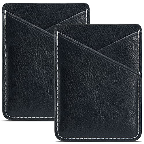 PU Leather Phone Card Holder, Stick-On for iPhone Samsung & More - color: Black-2pc