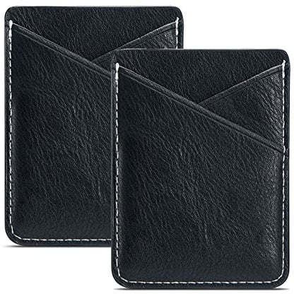 PU Leather Phone Card Holder, Stick-On for iPhone Samsung & More - color: Black-2pc