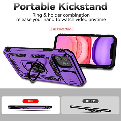 for iPhone 11 Case,with Screen Protectors and Camera Cover,[Military Grade] 16ft.Drop Tested Cover with Magnetic Kickstand Protective Case for iPhone 11 6.1 inch, Purple - color: Purple