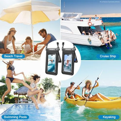 [Up to 8.5''] Waterproof Phone Pouch Floating 2 Pack, IPX8 Double Space Waterproof Phone Case with Lanyard for iPhone 17 16 15 Pro Max, Galaxy S26 Ultra, Cellphone Dry Bag Beach Cruise Ship Essentials - color: Black & Rose Red