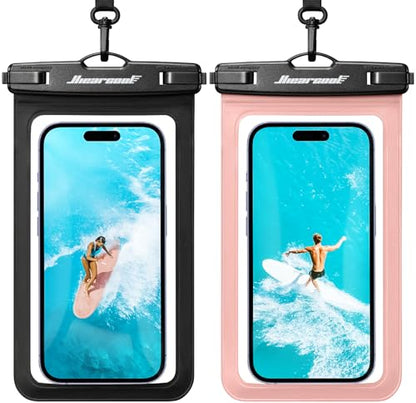 Hiearcool Waterproof Phone Pouch, Waterproof Phone Case, Black&Peach Pink - color: Black & Peach Pink