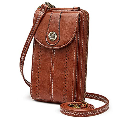 S-ZONE Women RFID Blocking Crossbody Cell Phone Purse PU Leather Wallet | Card Slots, Anti-theft, Multi Pockets, Detachable Adjustable Strap, Small, Travel Eveyday Shopping Outing - color: Brown