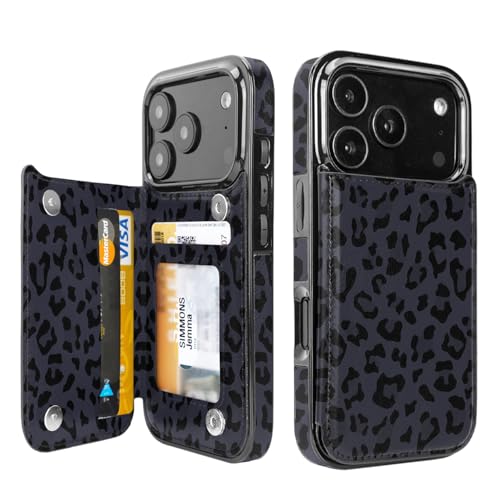 for iPhone 17 Pro Wallet Case with Card Holder,Black Purple Leopard | Flip PU Leather,Built-in Card Slots, Kickstand and Shockproof Case Cover 6.3 inch - color: Black Purple Leopard, size: iPhone 17 Pro 6.3 inch
