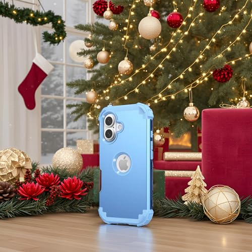 IDweel for iPhone 16 Case with Screen Protector, 3 in 1 Shockproof Slim Fit Hybrid Heavy Duty Hard PC Cover Soft Silicone Bumper Full Body Anti-Fingerprint Case, Peace Blue - color: Peace Blue