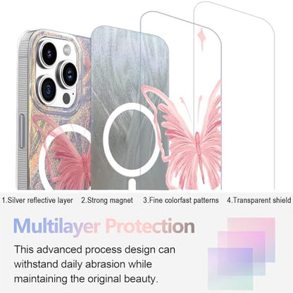 I-MGAE-IN-AR Compact Case for iPhone 12 Pro Max Pale Pink Butterfly Design,[Compatible with Magsafe] Cute Soft Slim Shockproof Protective Phone Cases Women Girls Aesthetic Glitter - color: [Strong Magnet] Pink Butterfly, size: iPhone 12 Pro Max