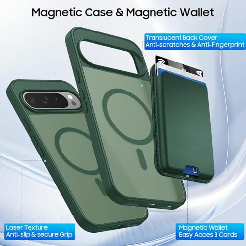 Magnetic for Google Pixel 10 Pro XL Wallet Case with Card Holder﻿ | Compatible with MagSafe, Shockproof Phone Cover with Detachable RFID Blocking Card Slot, Green - color: Green, size: Pixel 10 Pro XL