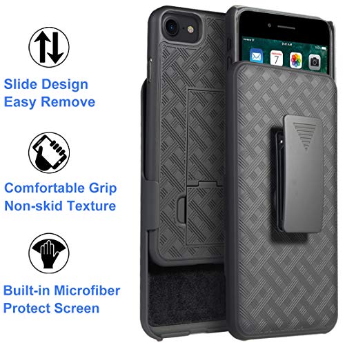 for iPhone SE 2022/2020 Case Belt Clip, iPhone 7/8 Holster-Black | Screen Protector, Swivel Stand Holder, Slim Shell Slide Pouch Full Body Drop Protective, Shockproof Outdoor Cell Phone Cover - size: iPhone SE 2022