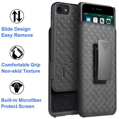 for iPhone SE 2022/2020 Case Belt Clip, iPhone 7/8 Holster-Black | Screen Protector, Swivel Stand Holder, Slim Shell Slide Pouch Full Body Drop Protective, Shockproof Outdoor Cell Phone Cover - size: iPhone SE 2022