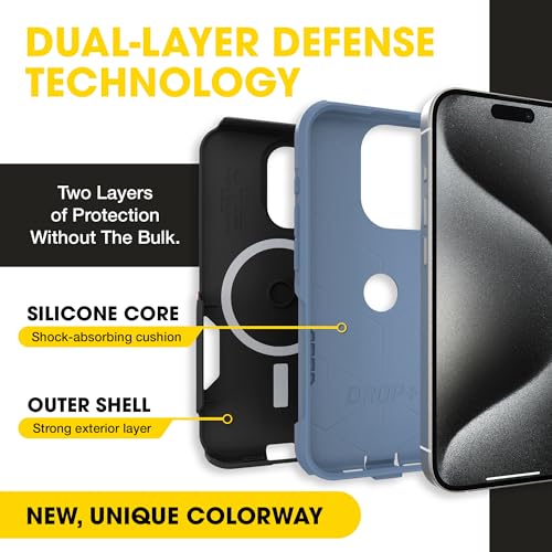 OtterBox iPhone 15 Pro Max Commuter Series MagSafe Case - Black & Blue | 3X MIL Drop Protection - Dual-Layer Shockproof Design - Pocket-Friendly - Raised Edges - Port Covers - color: Black/Blue