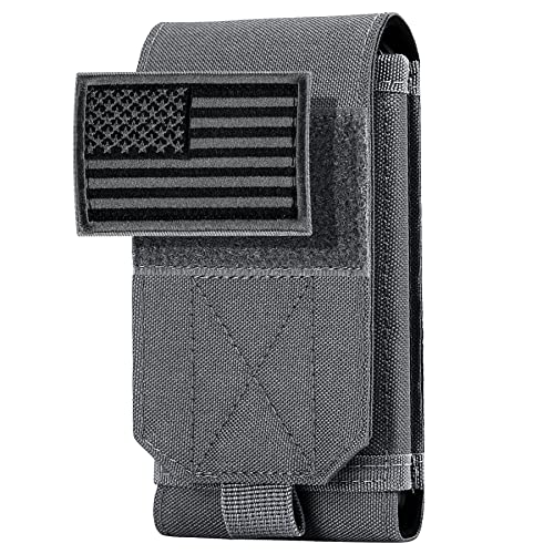 Tactical Molle Phone Cover Case, Heavy Duty Loop Belt Holster Pouch with Flag Patch for iPhone 17 Pro Max/Air/17 Pro/17/16 Pro Max/15 Pro Max/14 Pro Max/13 Pro Max, for Galaxy S26 Ultra - color: Gray