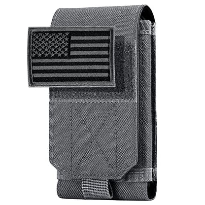 Tactical Molle Phone Cover Case, Heavy Duty Loop Belt Holster Pouch with Flag Patch for iPhone 17 Pro Max/Air/17 Pro/17/16 Pro Max/15 Pro Max/14 Pro Max/13 Pro Max, for Galaxy S26 Ultra - color: Gray