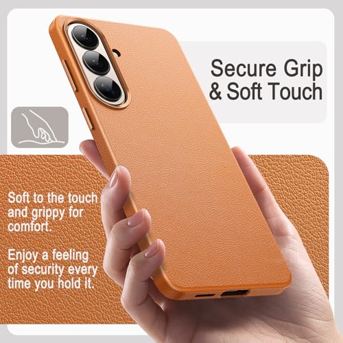JETech Vegan Leather Case for Samsung Galaxy S26, Brown | Compatible with MagSafe, Anti-Slip Grip Phone Cover, Metal Button, Soft Microfiber Lining - color: Brown, size: Galaxy S26