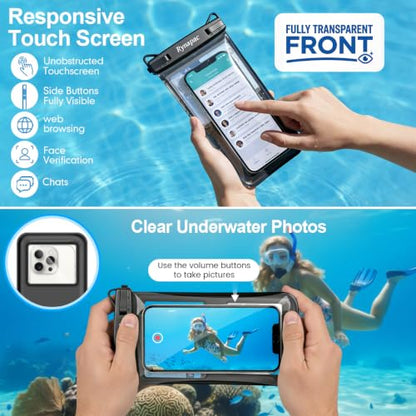 Rynapac Waterproof Phone Pouch Floating, 2 Pack IPX8 Dry Bag [Up to 8.5''] | Touchscreen & Underwater Photography, Adjustable Lanyard, for iPhone 17 16 15 Pro Max, Beach Cruise Essentials 2026 - color: Black & Green
