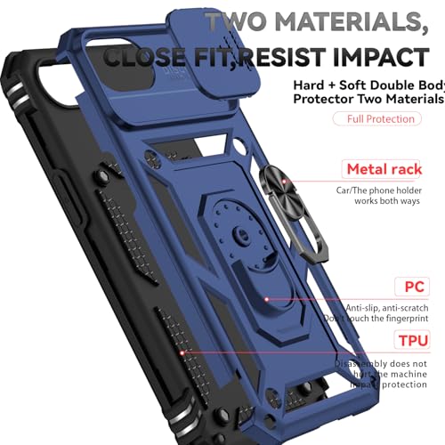 for iPhone 17E / iPhone 16E Case, with Camera Lens Cover HD Screen Protector, Dual Layer Military-Grade Drop Tested Magnetic Ring Holder Kickstand Protective Phone Case for iPhone 16E /17E (Navy Blue) - color: Navy Blue with camera cover Military-Grade 2n