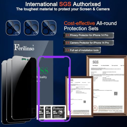 Ferilinso Privacy Screen Protector for iPhone 14 Pro, Tempered Glass - size: iPhone 14 Pro 6.1 INCH