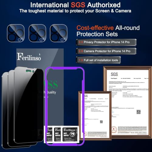 Ferilinso Privacy Screen Protector for iPhone 14 Pro, Tempered Glass - size: iPhone 14 Pro 6.1 INCH