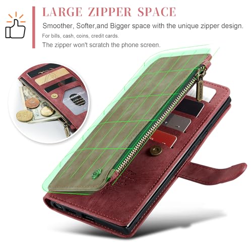 Samsung Galaxy S24 Ultra 5G Wallet Case with Card Holder Kickstand Magnetic Zipper Pocket Lanyard Strap Wristlet,Leather Flip Case Wallet for Samsung Galaxy S24 Ultra 5G 6.8 Inch (Red) - color: Red, size: S24 Ultra 6.8 Inch