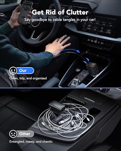 Retractable Car Charger, 85W Phone Charger for Car 4-in-1 Fast Charge - color: Black