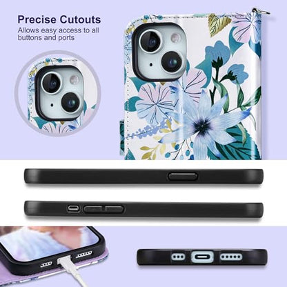 ULAK Compatible with iPhone 15 Plus Wallet Case, Blossom | [RFID Blocking] Premium PU Leather Protective Folio Flip Cover with Card Holder Kickstand, Shockproof Protection - color: Blossom, size: iPhone 15 Plus- 6.7 inch