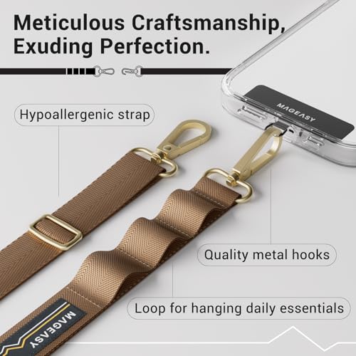 MAGEASY Rover iPhone Lanyard Crossbody with Tether Tab & Attachment Loop, Adjustable Anti Theft Phone Strap for Samsung Google Pixel, 20mm Neck Shoulder Lanyard, Holds 55lb (Dual Clip, Khaki) - color: Khaki, size: Dual Clip