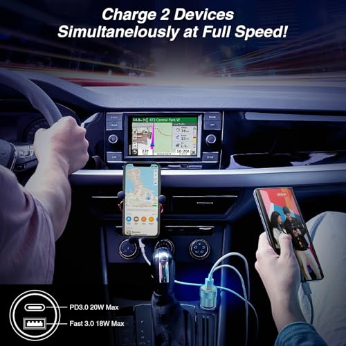 Car Charger, 2 Pack 38W Dual-Port USB-C & USB-A Cigarette Lighter Adapter - color: 2-Pack White