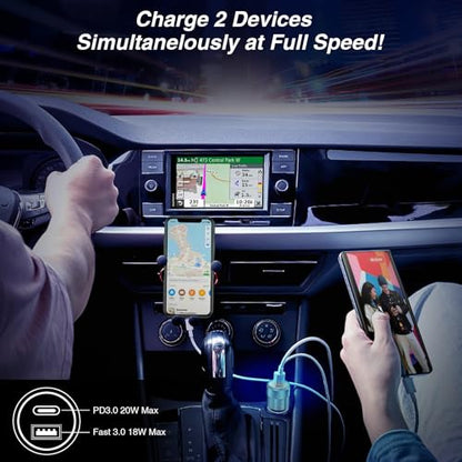Car Charger, 2 Pack 38W Dual-Port USB-C & USB-A Cigarette Lighter Adapter - color: 2-Pack White