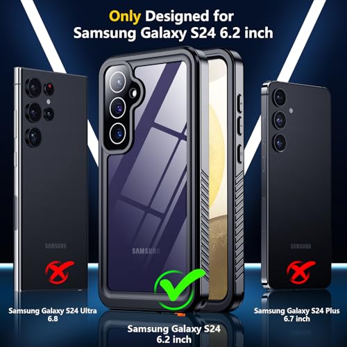 SPIDERCASE for Samsung Galaxy S24 Case Waterproof, Built-in Screen & Camera Protection [12FT Military Shockproof] IP68 Full-Body Anti-Scratched Cell Phone Sleeves for Galaxy S24, Black