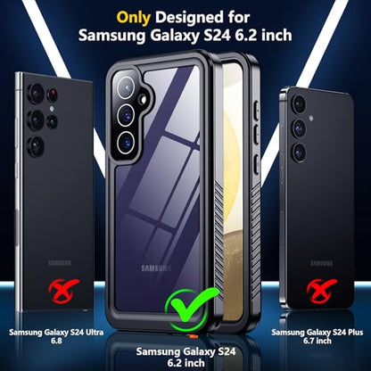 SPIDERCASE for Samsung Galaxy S24 Case Waterproof, Built-in Screen & Camera Protection [12FT Military Shockproof] IP68 Full-Body Anti-Scratched Cell Phone Sleeves for Galaxy S24, Black