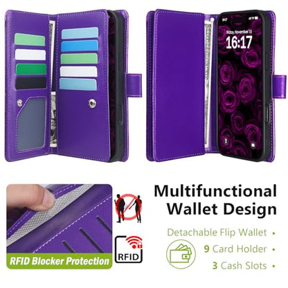 Varikke for iPhone 16 Pro - Case Wallet Magnetic Detachable, Deep Purple - color: (Standard) Dark Purple, size: iPhone 16 Pro 6.3"