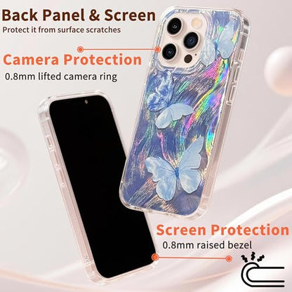 Compatible with iPhone 12 Pro Max Case,with [Shockproof Protective][Camera Protection] Cute Butterfly Aesthetic Phone Cover Anti-Yellowing Soft Slim Cover for Women Girl-Blue - color: Blue Butterfly, size: iPhone 12 Pro Max