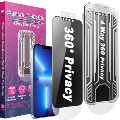 [2 Pack 4 Way Privacy Screen Protector for iPhone 17E/16E/13/13 Pro /14, Anti-Spy Tempered Glass, 9H Hardness Shatterproof, 3D Curved Edges, Case-Friendly, Bubble-Free Easy Installation - size: for 13 / 13Pro / 14 / 16E / 17E