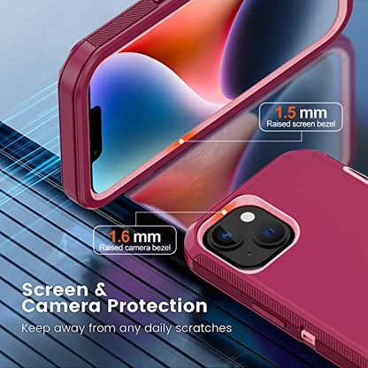 for iPhone 14 Case with 2 Screen Protector, Heavy Duty Shockproof Dropproof Dust Proof Full Body Rugged 3-Layer Military Tough Durable Protective Cover for Apple iPhone 14 6.1" (Burgundy) - color: Burgundy