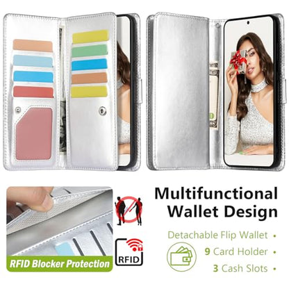 Varikke for Samsung Galaxy S25 Wallet Case Magnetic Detachable, Silver - color: Silver, size: Galaxy S25 6.2"