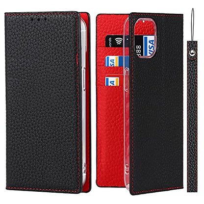 iCoverCase Compatible with iPhone 13 Wallet Case, RFID Blocking Genuine Leather Magnetic Case with Wrist Strap and Card Slots Kickstand Feature Flip Cover 6.1 Inch (Black) - color: Black, size: iPhone 13