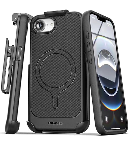 Encased Thin Armor for iPhone 16e / iPhone 17e Case with Belt Clip (Compatible with MagSafe), Slim Flexible Magnetic Cover with Rotating Holster (Matte Black) - size: iPhone 16e