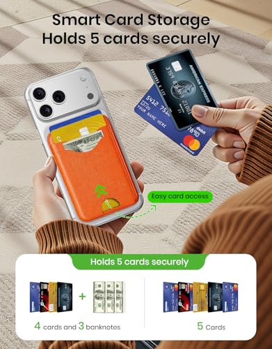 Magsafe Wallet Magnetic Card Holder, Orange | Strong RFID, Leather Card Pocket, Compatible with iPhone 12/13/14/15/16/17 Series, Not for mini - color: Orange