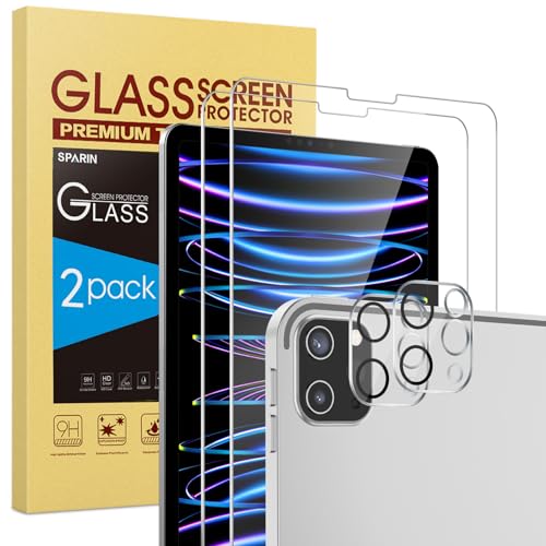 SPARIN Screen Protector for iPad Pro 12.9 [2022/2021/2020-6th/5th/4th] | 2pcs Camera Lens Protector+ 2pcs Tempered Glass for iPad Pro 12.9 inch, Support Apple Pencil & Case Friendly - size: iPad Pro 12.9 inch 4th/5th/6th